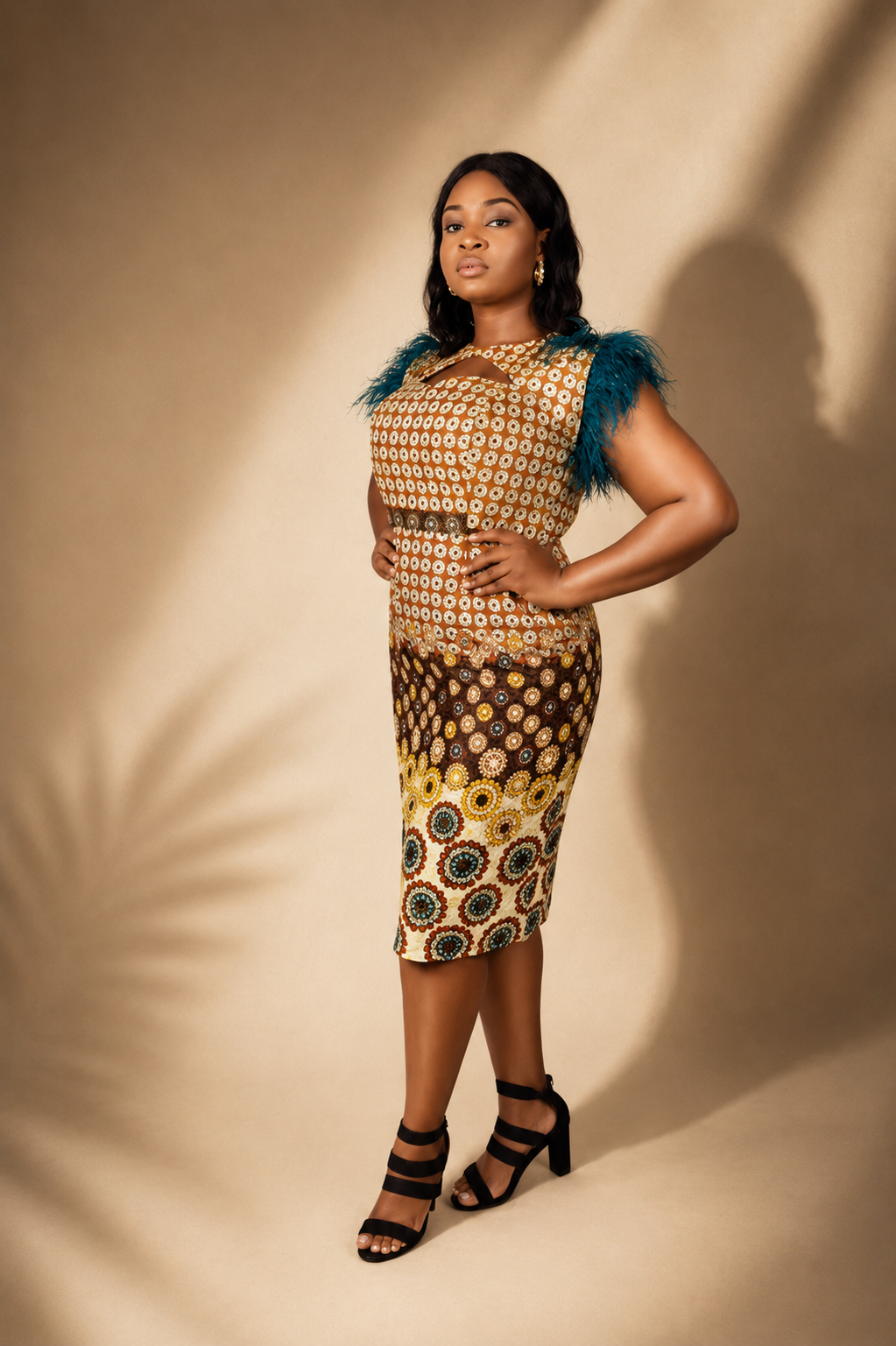 VOLUMINOUS FEATHER CAP SLEEVE DRESS